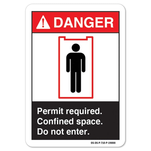 ANSI Sign, Permit required. Confined Space Do not enter, 18in X 12in Alum, 12" H, 18" W, Landscape